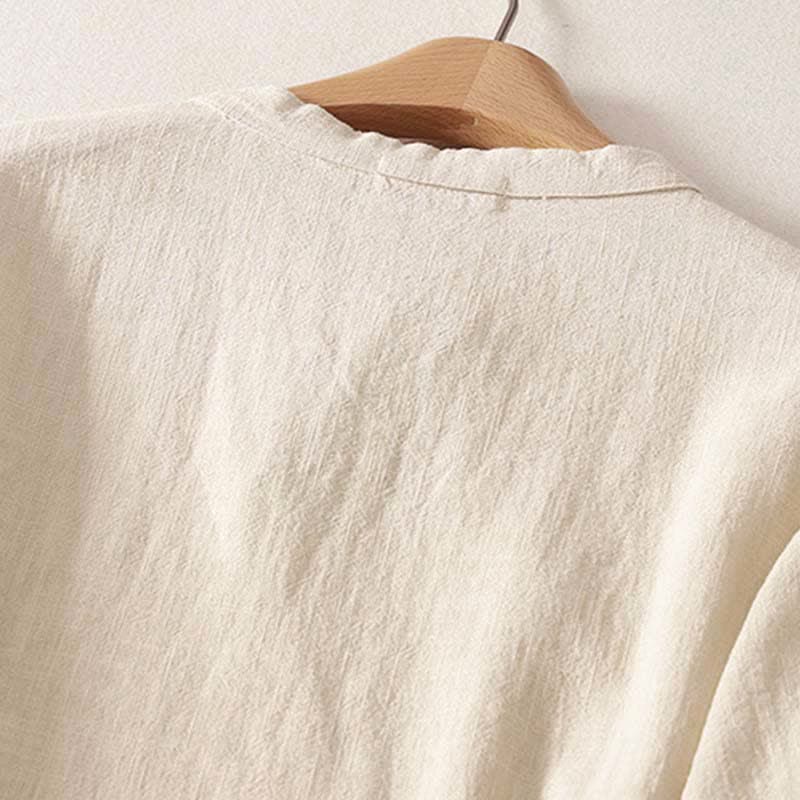 Buddha Stones Spring Frog-Button Knee Length Cotton Women's Short Sleeve Dress With Pockets - image 3