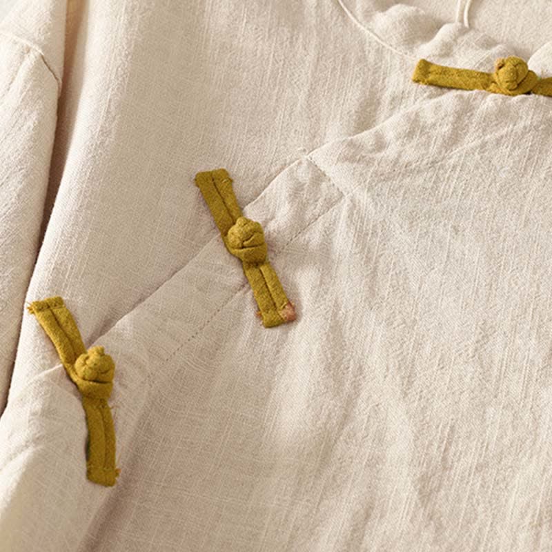 Buddha Stones Spring Frog-Button Knee Length Cotton Women's Short Sleeve Dress With Pockets - image 4