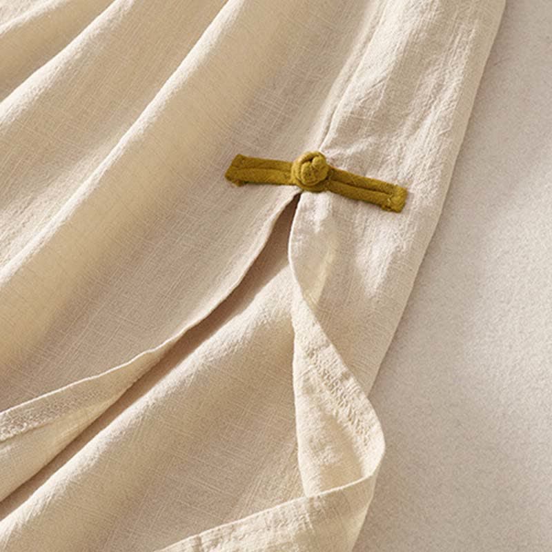 Buddha Stones Spring Frog-Button Knee Length Cotton Women's Short Sleeve Dress With Pockets - image 7