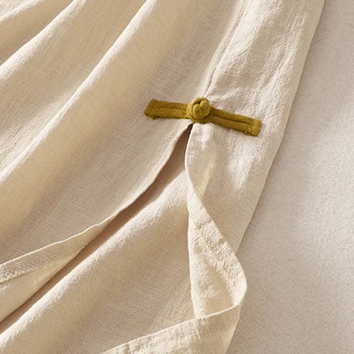 Buddha Stones Spring Frog-Button Knee Length Cotton Women's Short Sleeve Dress With Pockets - image 7