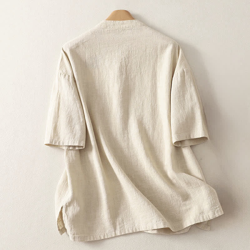Buddha Stones Summer Stand Collar Buttons Cotton Women's Short Sleeve Shirt - image 6
