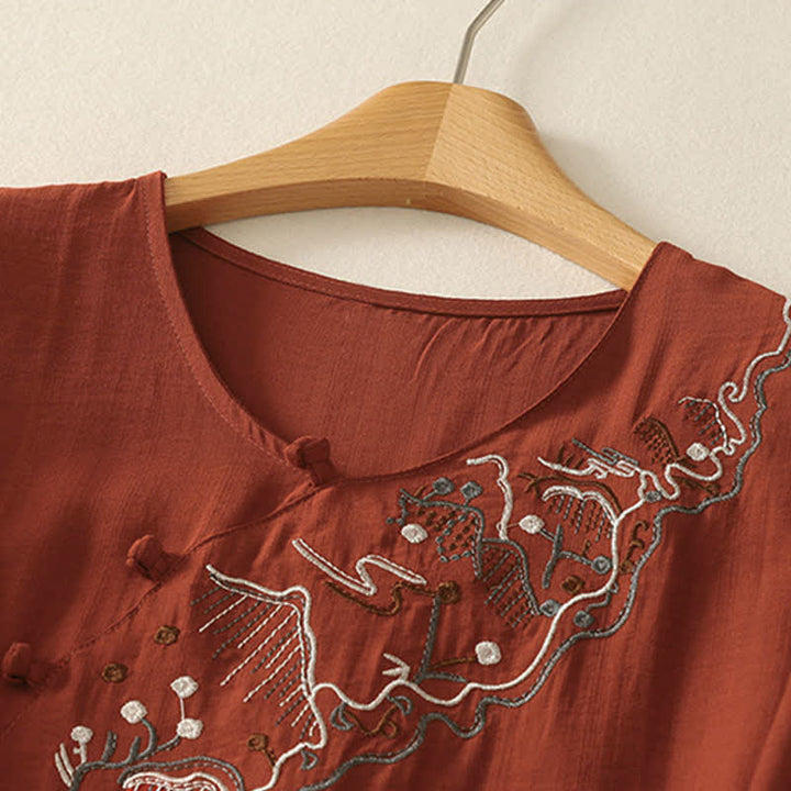 Buddha Stones Summer Mountain Embroidered Crew Neck Women's Short Sleeve Shirt - image 16
