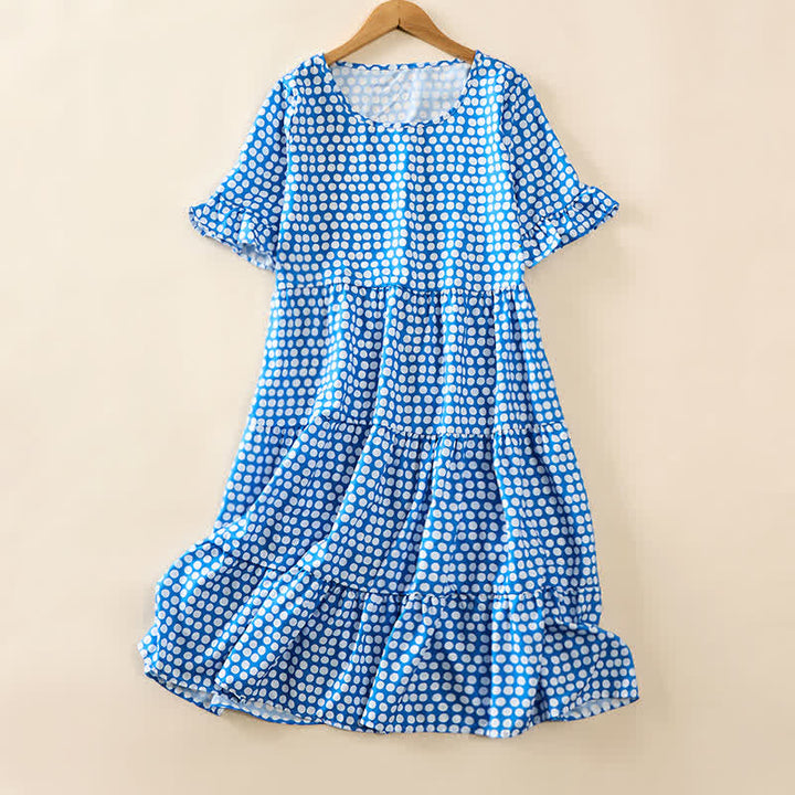 Buddha Stones Summer Elegant Polka Dot A Line Ruffle Hem Short Sleeve Knee Length Dress - image 0
