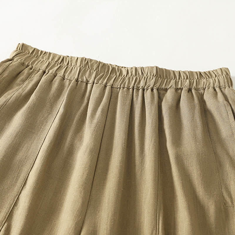 Buddha Stones Spring Solid Color Elastic Waist Cotton Women's Straight Leg Pants With Pockets - image 2