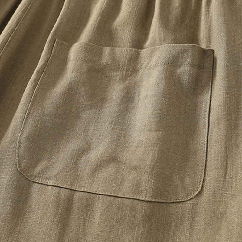 Buddha Stones Spring Solid Color Elastic Waist Cotton Women's Straight Leg Pants With Pockets - image 4