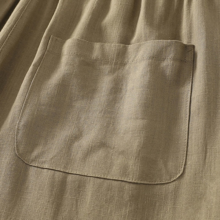 Buddha Stones Spring Solid Color Elastic Waist Cotton Women's Straight Leg Pants With Pockets - image 4