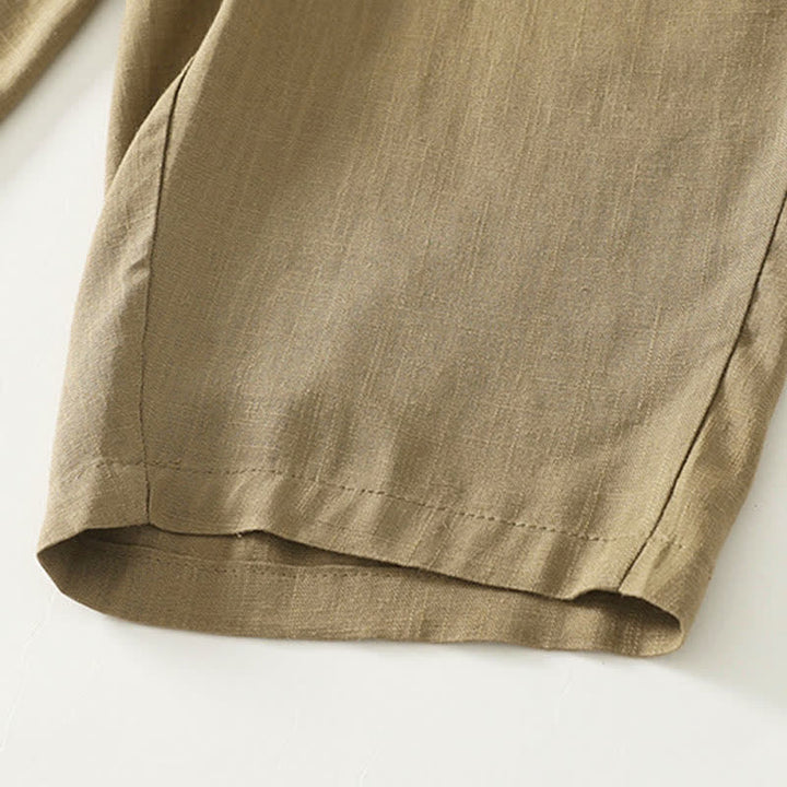 Buddha Stones Spring Solid Color Elastic Waist Cotton Women's Straight Leg Pants With Pockets - image 5