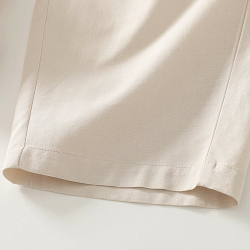 Buddha Stones Spring Solid Color Elastic Waist Cotton Women's Straight Leg Pants With Pockets - image 13