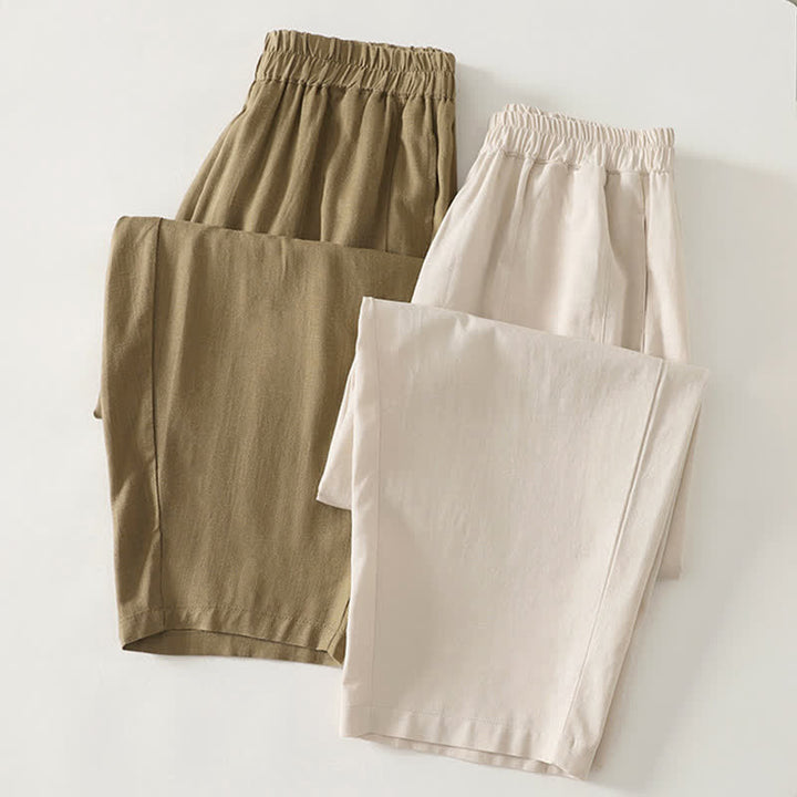 Buddha Stones Spring Solid Color Elastic Waist Cotton Women's Straight Leg Pants With Pockets - image 16