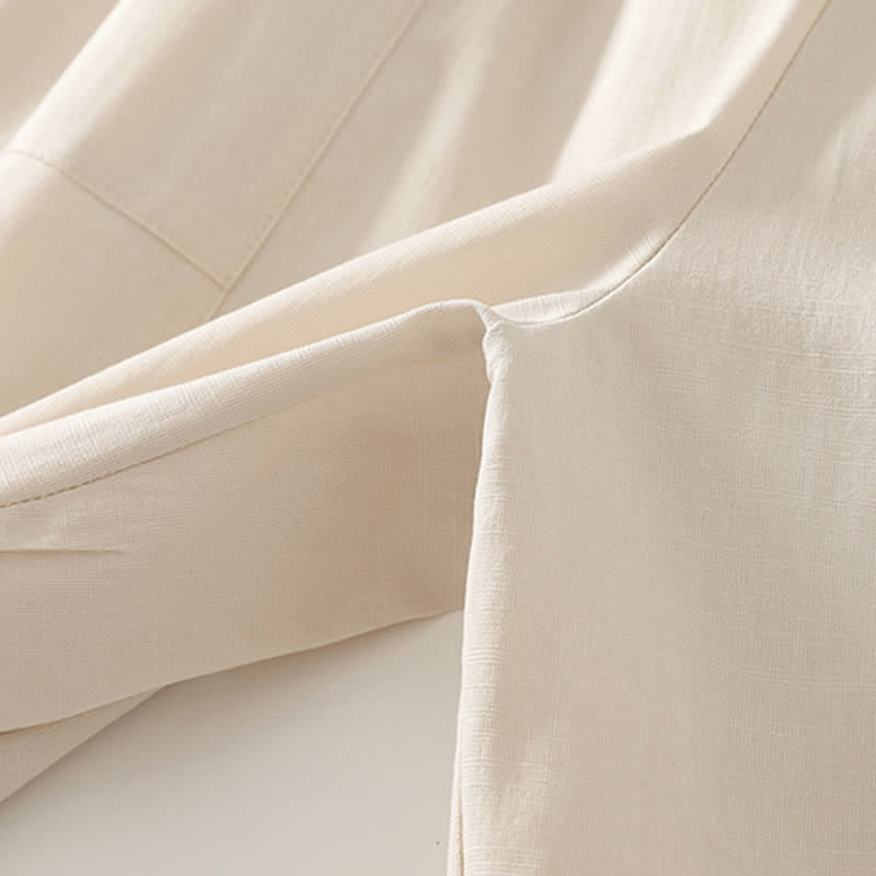 Buddha Stones Spring Solid Color Elastic Waist Cotton Women's Straight Leg Pants With Pockets - image 12