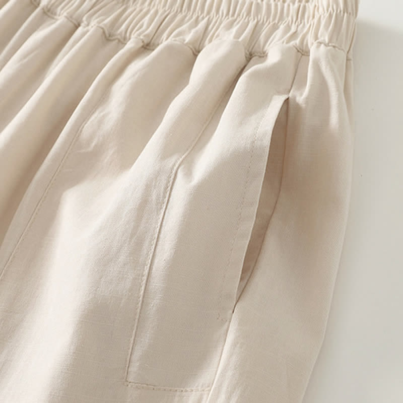 Buddha Stones Spring Solid Color Elastic Waist Cotton Women's Straight Leg Pants With Pockets - image 11