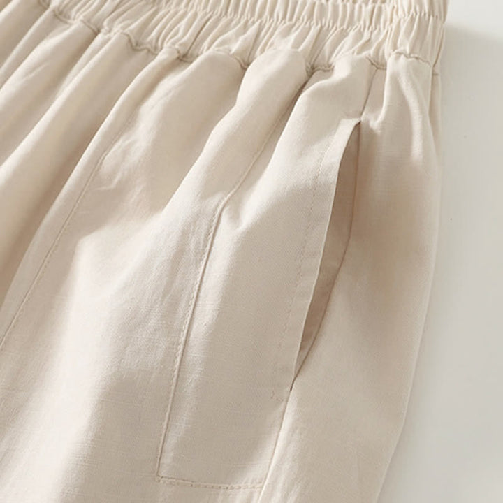 Buddha Stones Spring Solid Color Elastic Waist Cotton Women's Straight Leg Pants With Pockets - image 11