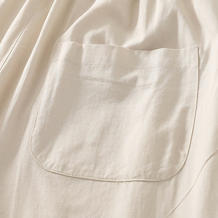 Buddha Stones Spring Solid Color Elastic Waist Cotton Women's Straight Leg Pants With Pockets - image 10