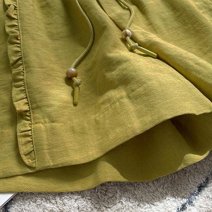 Buddha Stones Summer Drawstring Ruffle Elastic Waist Women's Shorts With Pockets - image 4