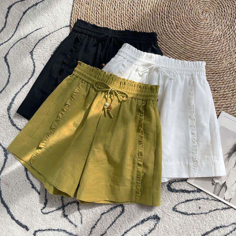 Buddha Stones Summer Drawstring Ruffle Elastic Waist Women's Shorts With Pockets - image 26