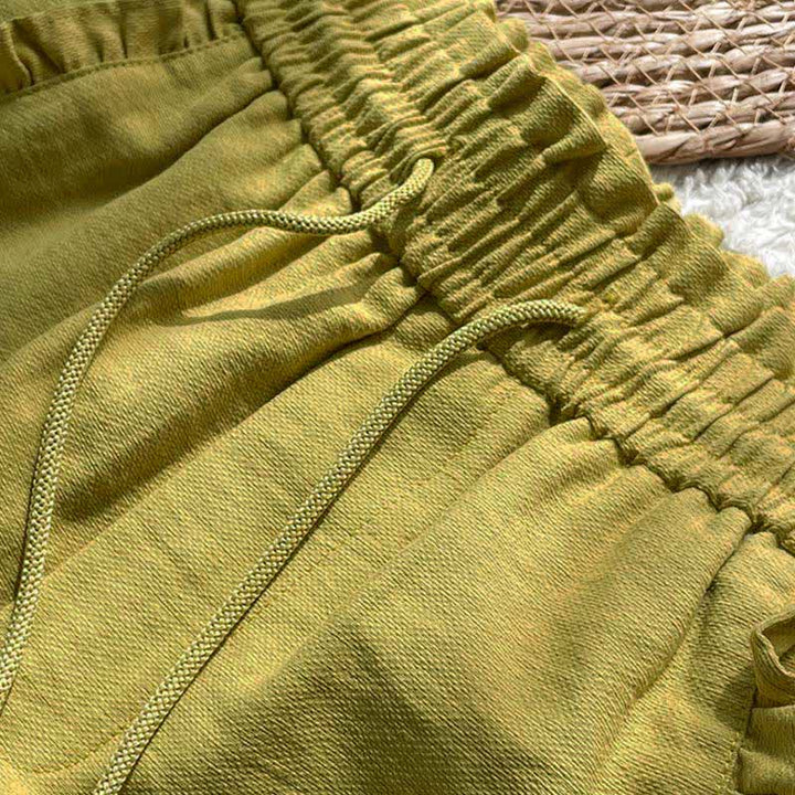 Buddha Stones Summer Drawstring Ruffle Elastic Waist Women's Shorts With Pockets - image 2