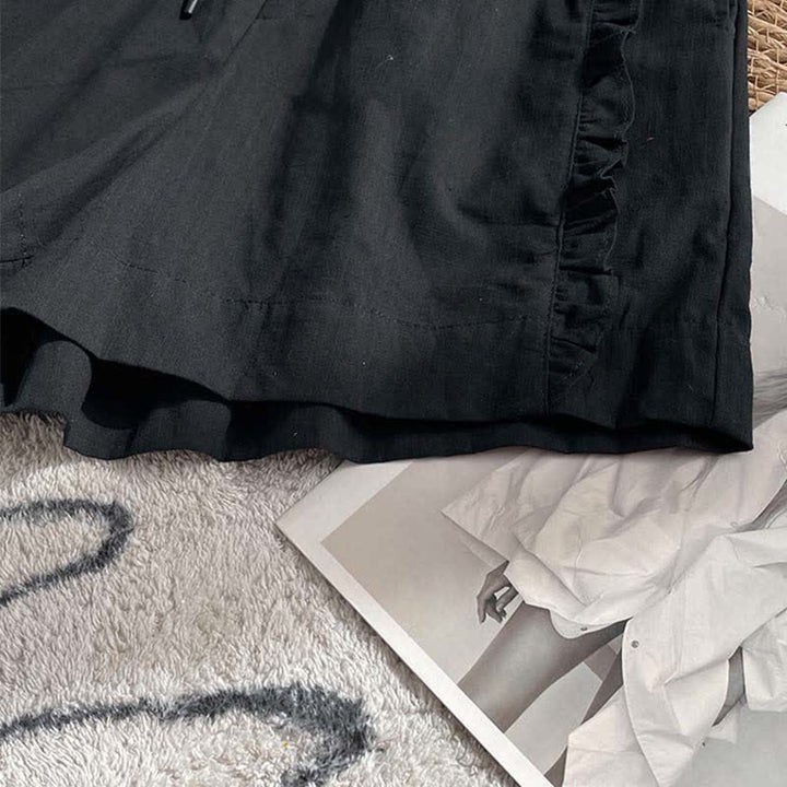 Buddha Stones Summer Drawstring Ruffle Elastic Waist Women's Shorts With Pockets - image 12