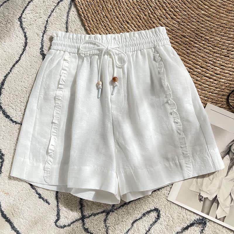 Buddha Stones Summer Drawstring Ruffle Elastic Waist Women's Shorts With Pockets - White - US8-10，UK/AU12-14，EU40-42 (2XL) - image 13