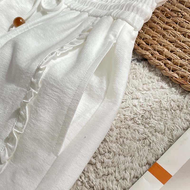 Buddha Stones Summer Drawstring Ruffle Elastic Waist Women's Shorts With Pockets - image 20