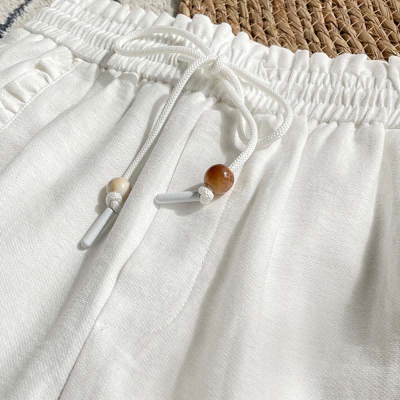 Buddha Stones Summer Drawstring Ruffle Elastic Waist Women's Shorts With Pockets - image 17