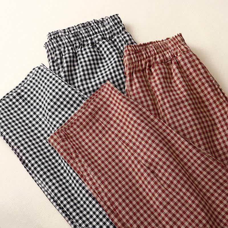 Buddha Stones Summer Plaid Elastic Waist Cropped Women's Tapered Pants With Pockets - image 16