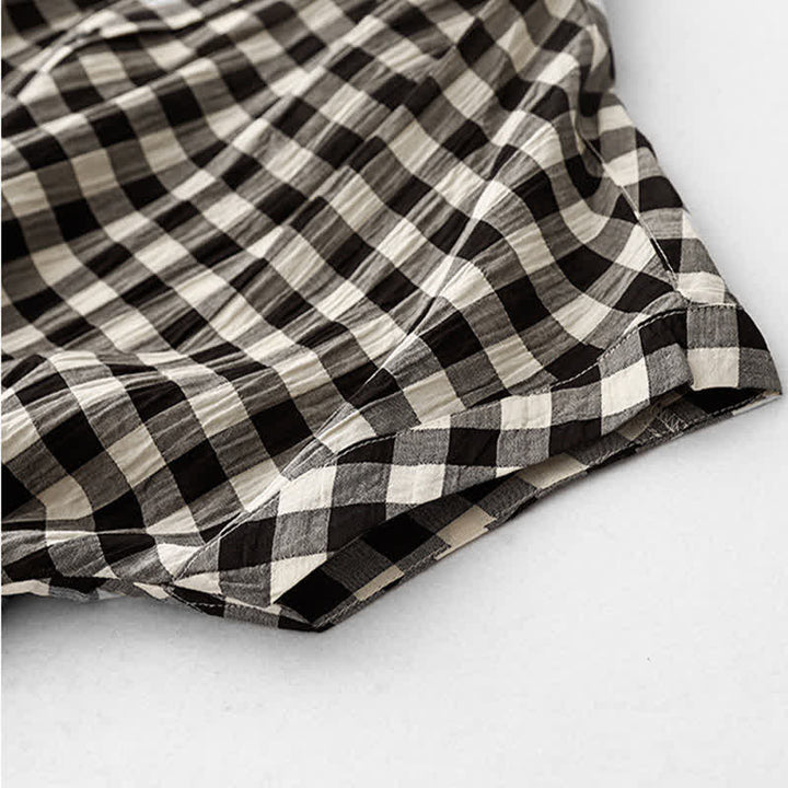 Buddha Stones Spring Gingham Knee Length Women's Short Sleeve Dress With Tie Waist Chiffon Hem - image 4