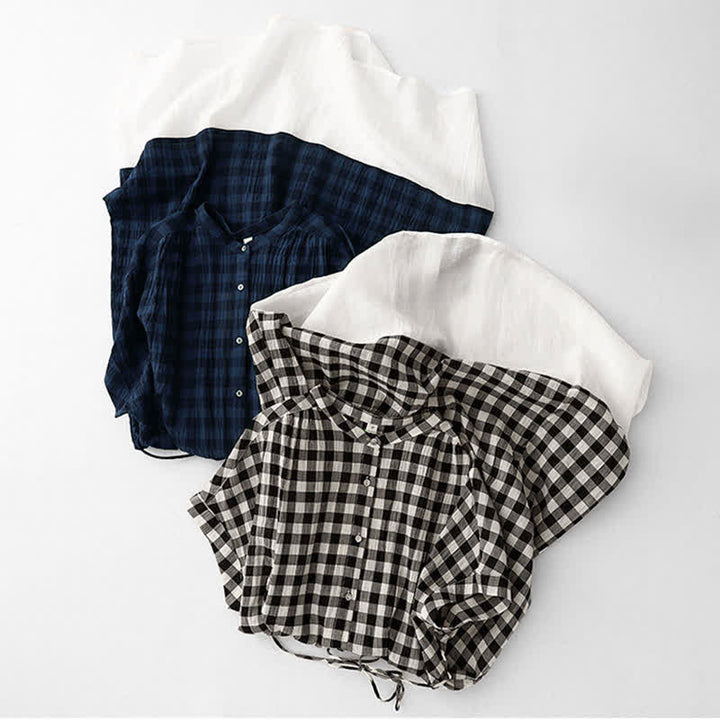 Buddha Stones Spring Gingham Knee Length Women's Short Sleeve Dress With Tie Waist Chiffon Hem - image 18