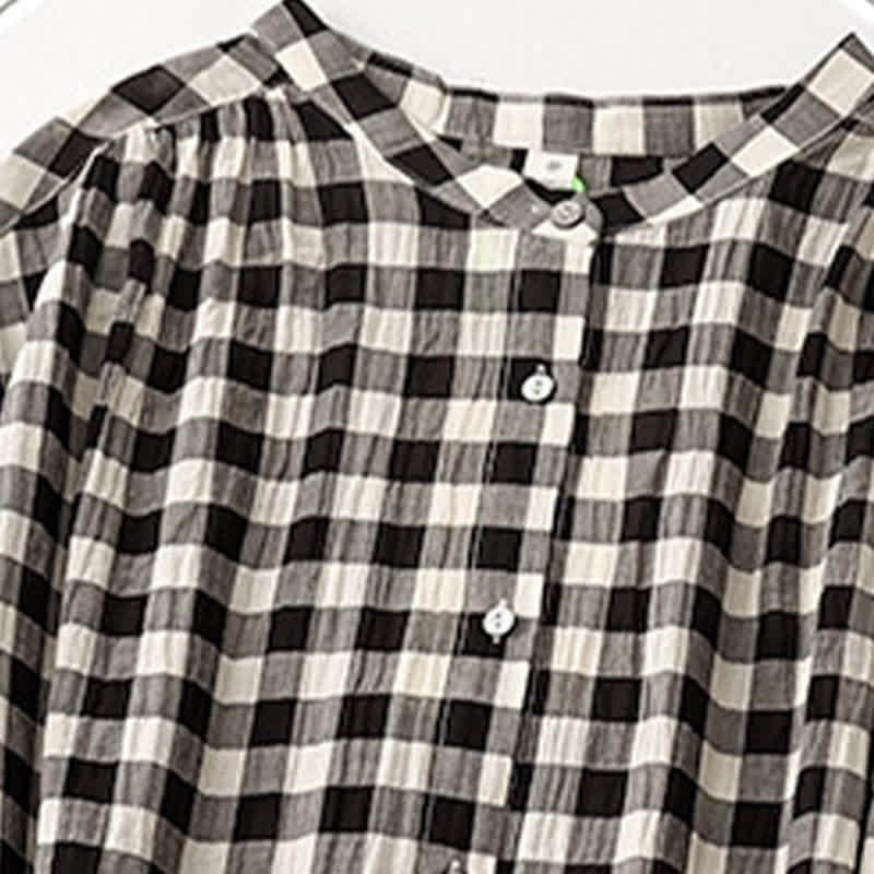 Buddha Stones Spring Gingham Knee Length Women's Short Sleeve Dress With Tie Waist Chiffon Hem - image 3