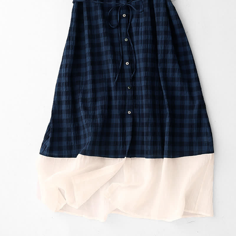 Buddha Stones Spring Gingham Knee Length Women's Short Sleeve Dress With Tie Waist Chiffon Hem - image 16
