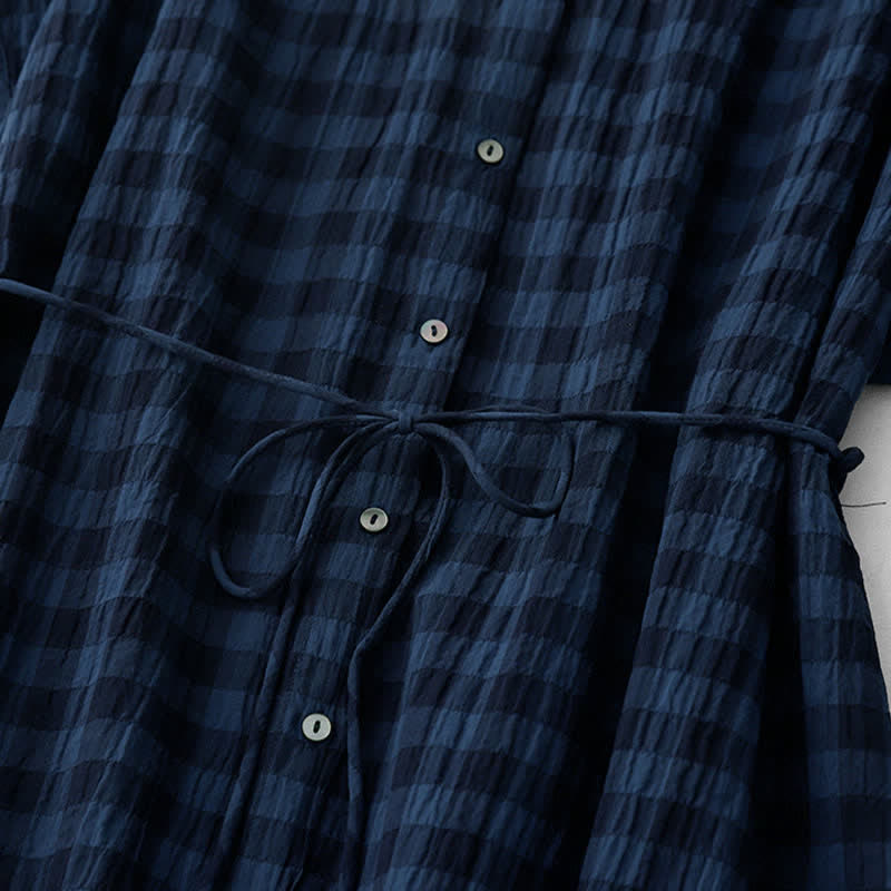 Buddha Stones Spring Gingham Knee Length Women's Short Sleeve Dress With Tie Waist Chiffon Hem - image 12