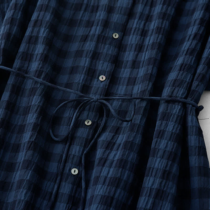Buddha Stones Spring Gingham Knee Length Women's Short Sleeve Dress With Tie Waist Chiffon Hem - image 12