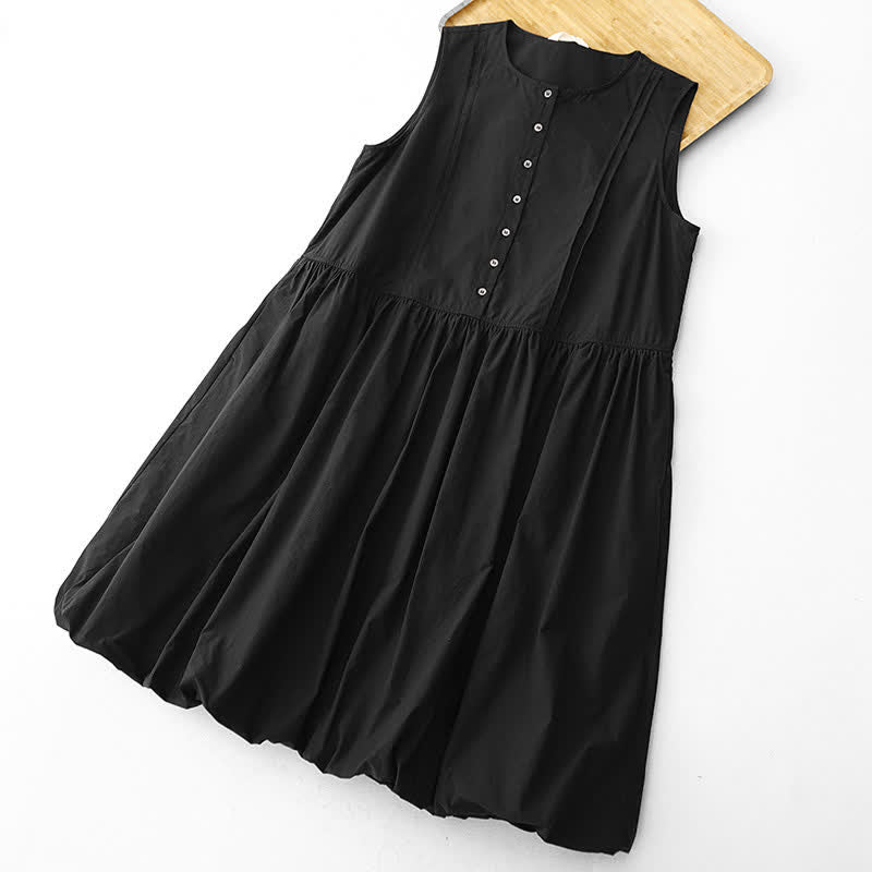 Buddha Stones Summer Buttons Pleated Knee Length Women's Sleeveless Dress With Pockets - Black - US12，UK/AU16，EU44 (2XL) - image 14