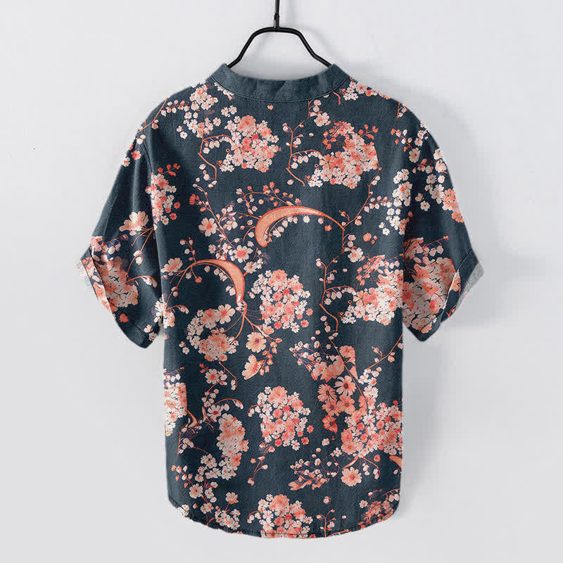 Buddha Stones Cotton Pink Floral Henley Men's Short Sleeve Half Button Shirt - image 1