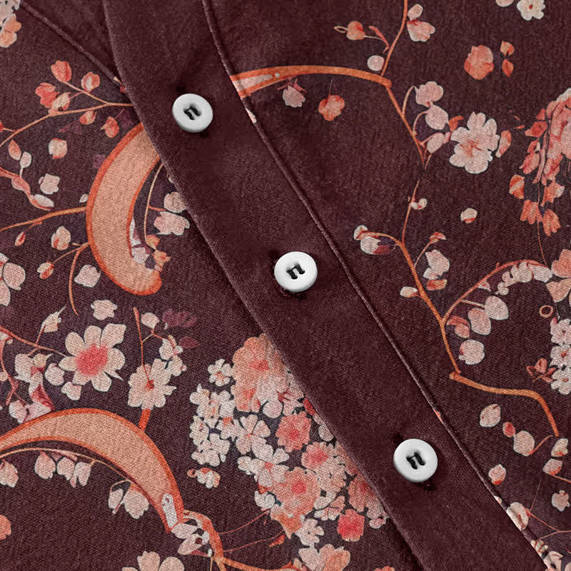 Buddha Stones Cotton Pink Floral Henley Men's Short Sleeve Half Button Shirt - image 8