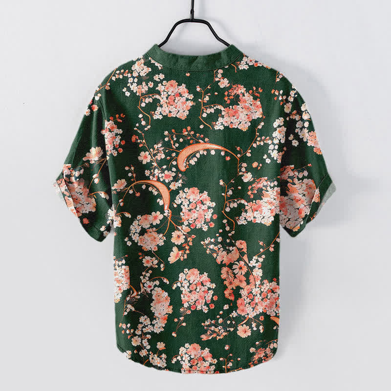 Buddha Stones Cotton Pink Floral Henley Men's Short Sleeve Half Button Shirt - image 11