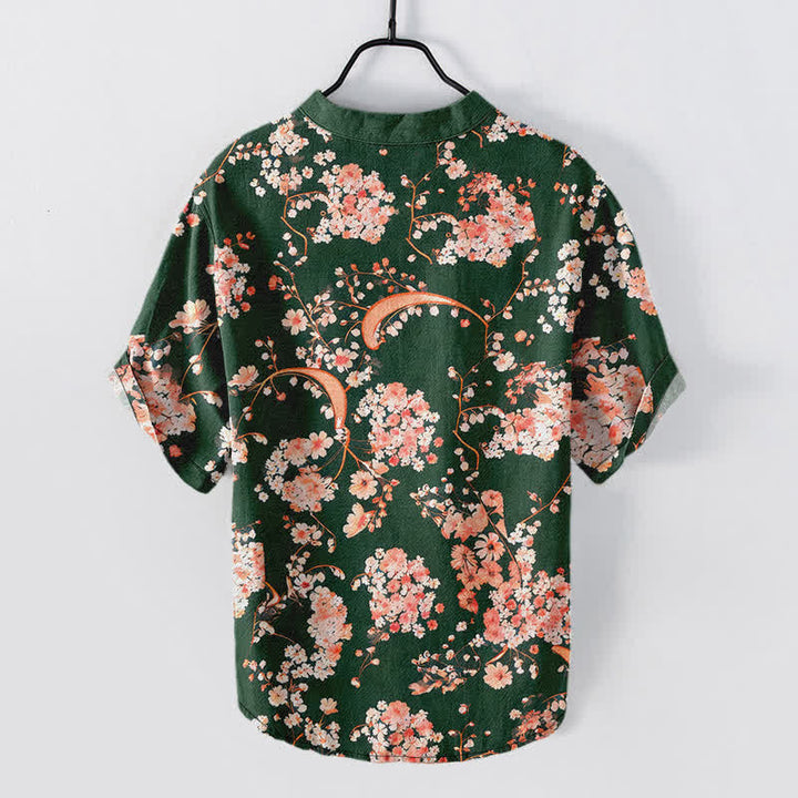 Buddha Stones Cotton Pink Floral Henley Men's Short Sleeve Half Button Shirt - image 11
