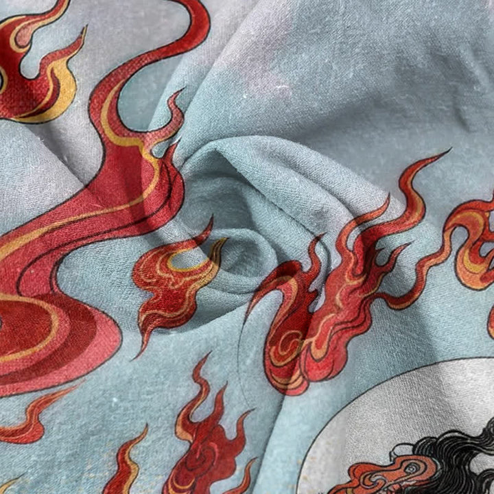 Buddha Stones Cotton Mythic Flame Print Men's Short Sleeve Half Button Shirt - image 2