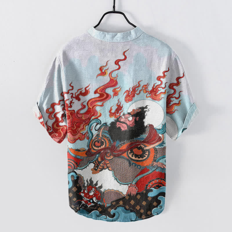 Buddha Stones Cotton Mythic Flame Print Men's Short Sleeve Half Button Shirt - image 1