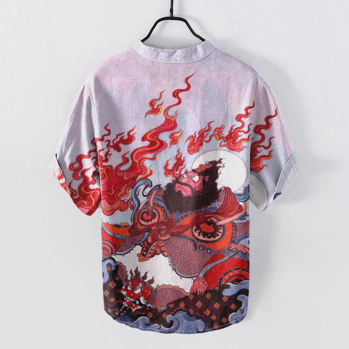 Buddha Stones Cotton Mythic Flame Print Men's Short Sleeve Half Button Shirt - image 4