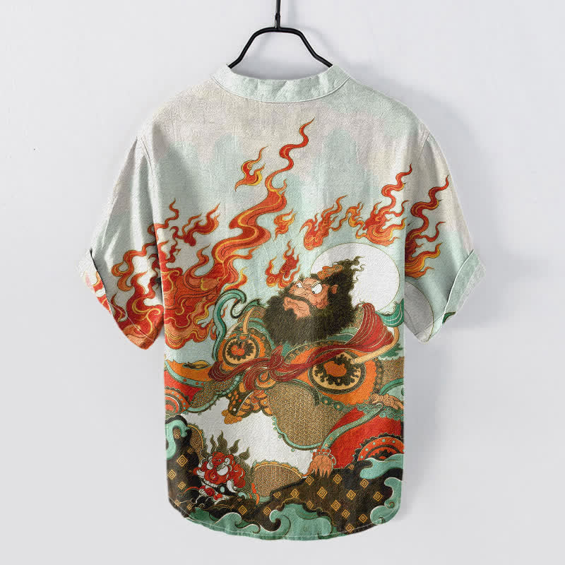 Buddha Stones Cotton Mythic Flame Print Men's Short Sleeve Half Button Shirt - image 6
