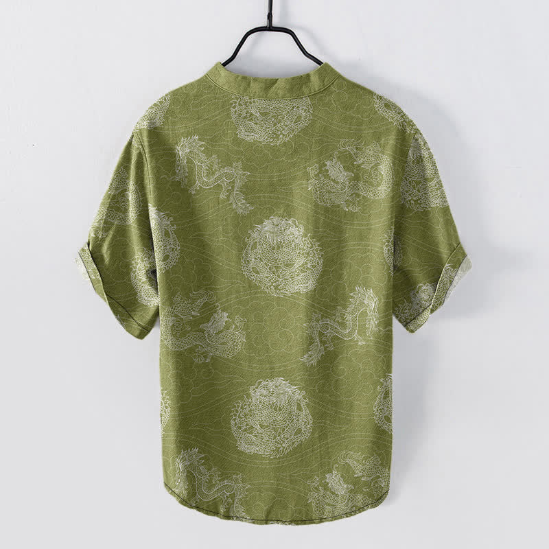Buddha Stones Cotton Dragon Print Men's Short Sleeve Half Button Shirt - image 6