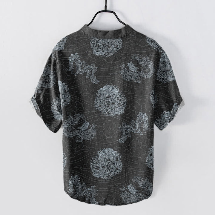 Buddha Stones Cotton Dragon Print Men's Short Sleeve Half Button Shirt - image 8