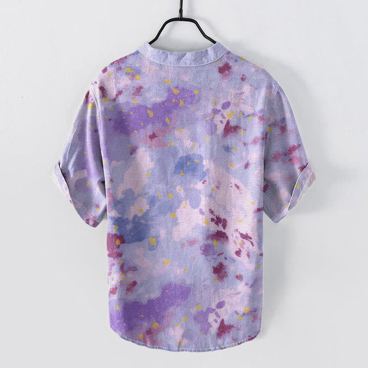 Buddha Stones Cotton Watercolor Splash Men's Short Sleeve Half Button Shirt - image 4