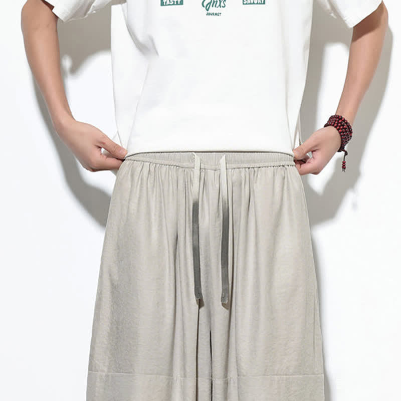 Buddha Stones Spring Solid Color Drawstring Cropped Men's Harem Cotton Pants With Pockets - image 16