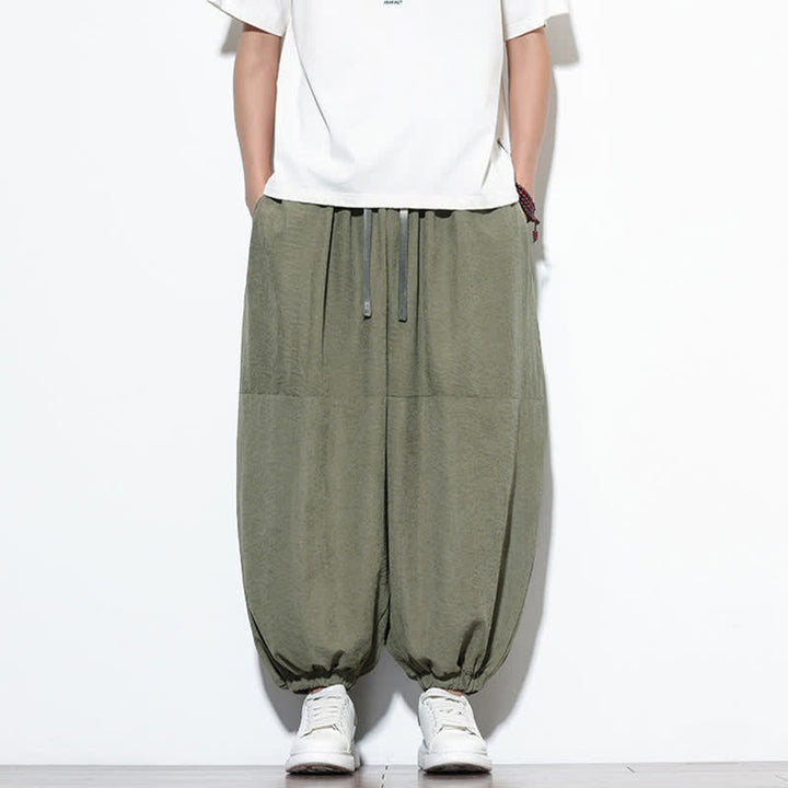 Buddha Stones Spring Solid Color Drawstring Cropped Men's Harem Cotton Pants With Pockets - OliveDrab - US/UK/AU46，EU56 (5XL) - image 27