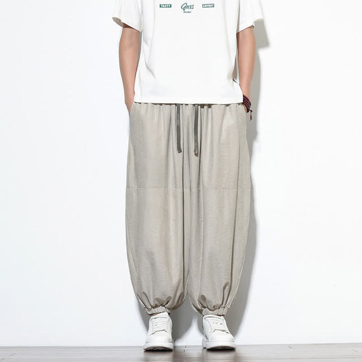 Buddha Stones Spring Solid Color Drawstring Cropped Men's Harem Cotton Pants With Pockets - Gainsboro - US/UK/AU46，EU56 (5XL) - image 9
