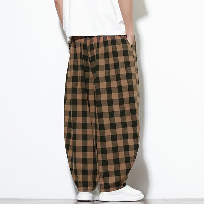 Buddha Stones Summer Plaid Pattern High Waist Drawstring Men's Harem Pants With Pockets - image 18