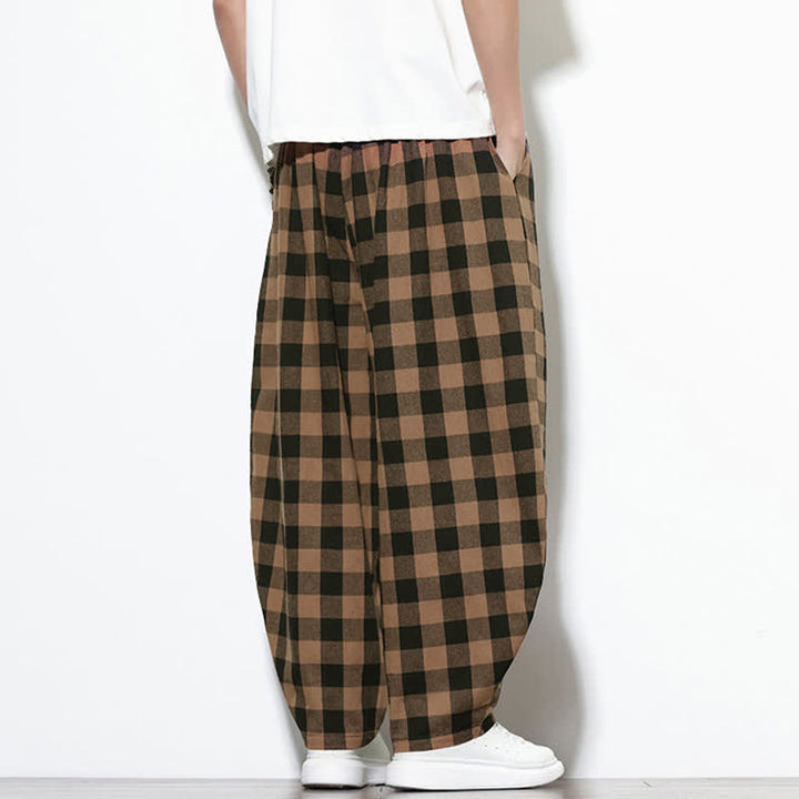 Buddha Stones Summer Plaid Pattern High Waist Drawstring Men's Harem Pants With Pockets - image 18