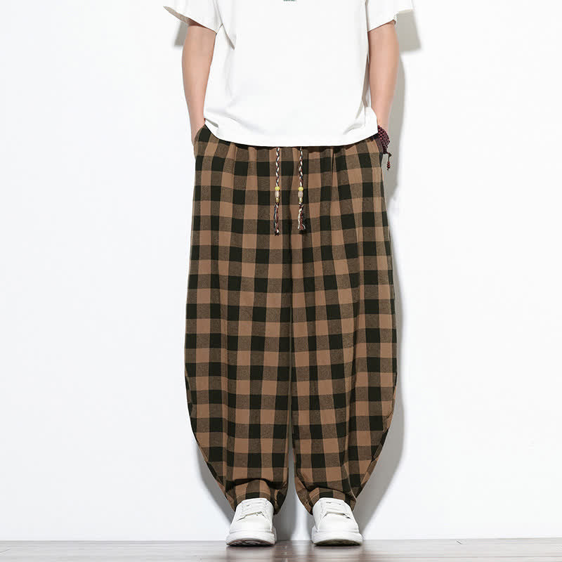 Buddha Stones Summer Plaid Pattern High Waist Drawstring Men's Harem Pants With Pockets - Peru - US/UK/AU46，EU56 (5XL) - image 11