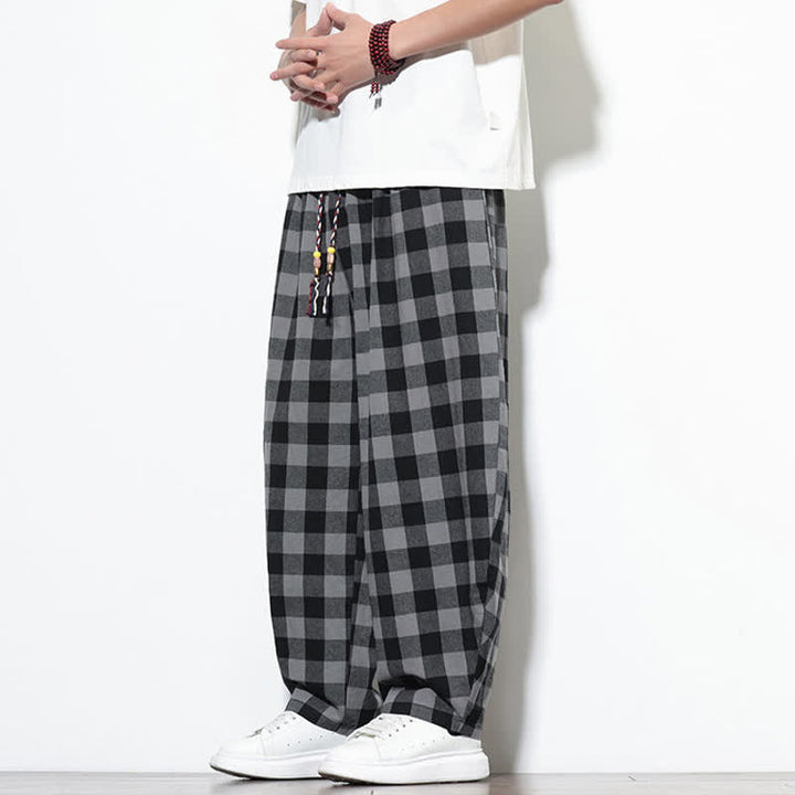Buddha Stones Summer Plaid Pattern High Waist Drawstring Men's Harem Pants With Pockets - image 2